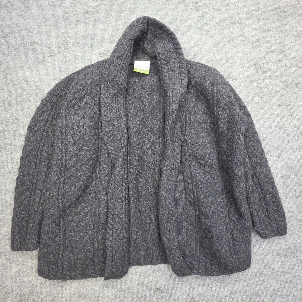 Shannon Woolen Mills Cardigan Size Large Irish Merino Wool Open Gray ***READ